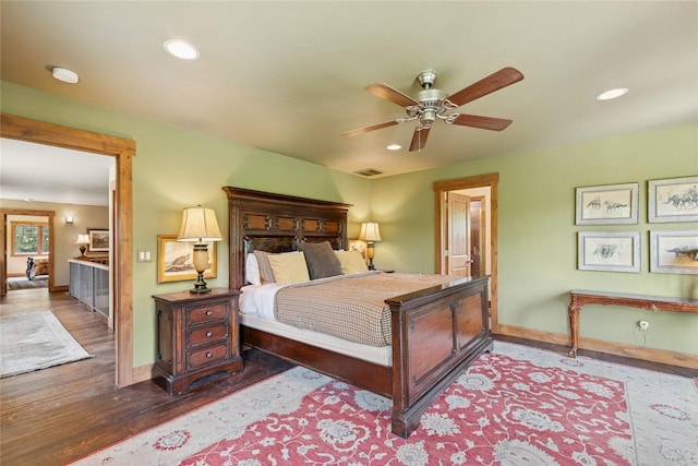 220 Cliff Creek Rd, Whitefish, MT 59937 - bedroom with recessed lighting, wood finished floors, and a ceiling fan