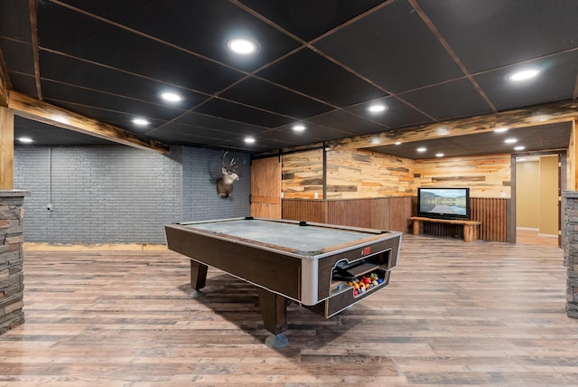 149 Meadow Vista Ln, Deer Lodge, MT 59722 - rec room with billiards table, wood finished floors, recessed lighting, and wood walls