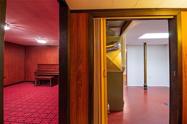 3455 N Hillcrest Dr, Butte, MT 59701 - corridor featuring wooden walls and a drop ceiling