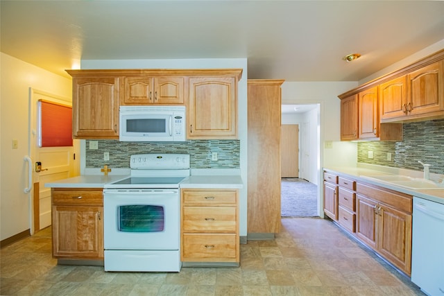 3455 N Hillcrest Dr, Butte, MT 59701 - kitchen featuring white appliances, tasteful backsplash, and light countertops
