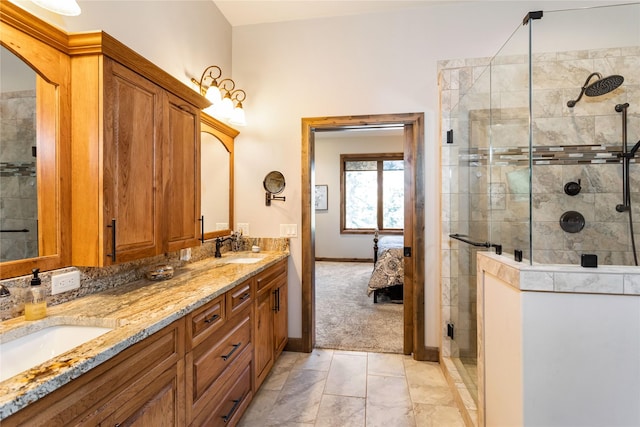 33731 Westview Dr, Bigfork, MT 59911 - bathroom with a shower stall, double vanity, and ensuite bathroom