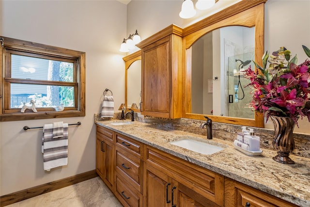 33731 Westview Dr, Bigfork, MT 59911 - full bathroom with double vanity and a stall shower