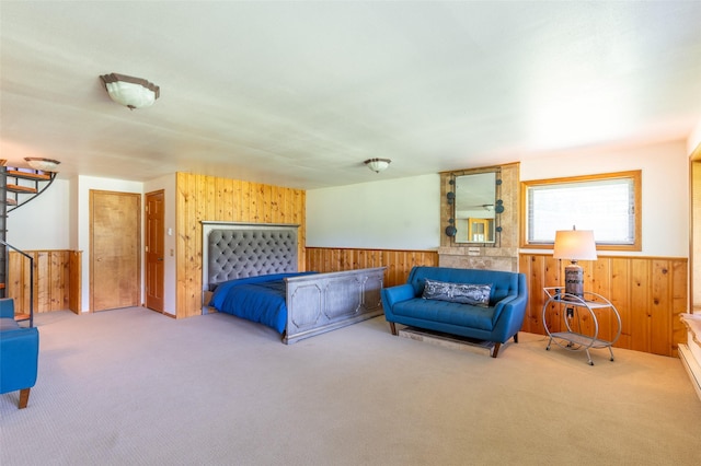 2755 US Highway 93 W, Whitefish, MT 59937 - bedroom featuring wood walls, carpet floors, and wainscoting