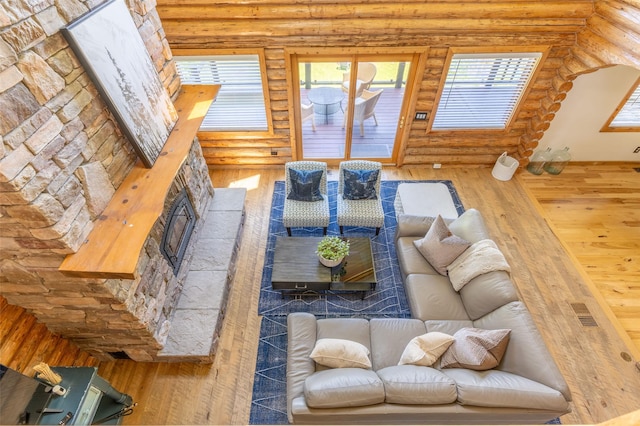 2755 US Highway 93 W, Whitefish, MT 59937 - living area featuring log walls and hardwood / wood-style floors