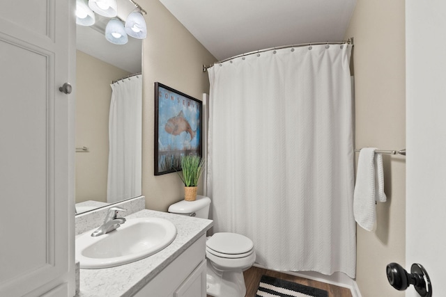 64 Empire Loop, Kalispell, MT 59901 - full bath featuring vanity, a shower with curtain, and wood finished floors