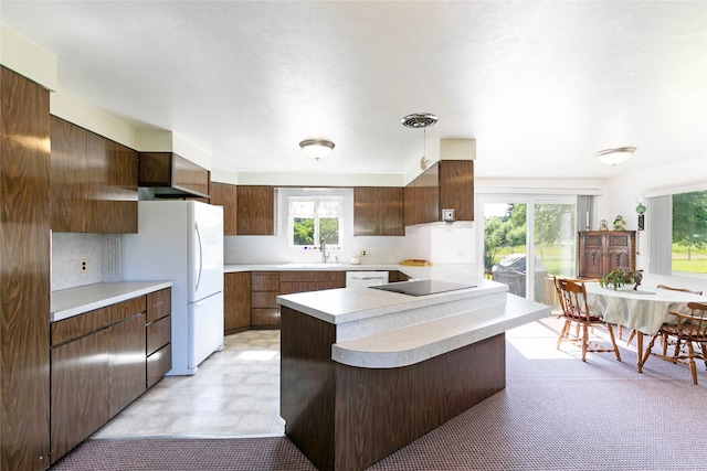 232 Kurtz Ln, Hamilton, MT 59840 - kitchen featuring white appliances, healthy amount of natural light, light countertops, and a kitchen island