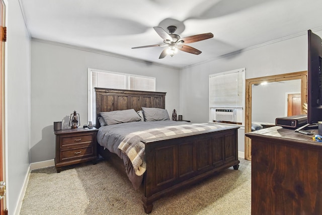 3120 1st Ave N, Great Falls, MT 59401 - bedroom with light colored carpet, cooling unit, crown molding, a ceiling fan, and an office area