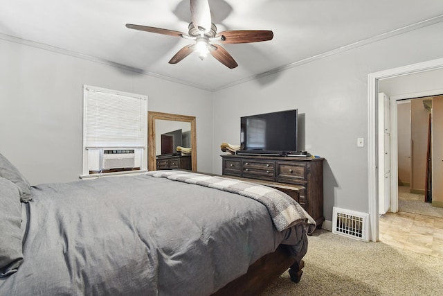 3120 1st Ave N, Great Falls, MT 59401 - bedroom featuring ornamental molding, carpet floors, a ceiling fan, and cooling unit