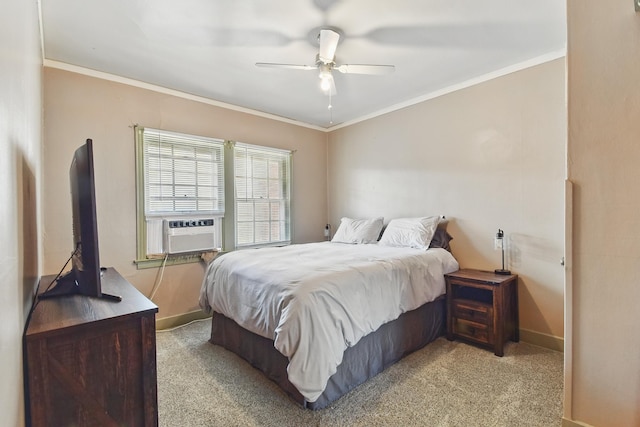 3120 1st Ave N, Great Falls, MT 59401 - bedroom with light carpet, ornamental molding, cooling unit, and ceiling fan