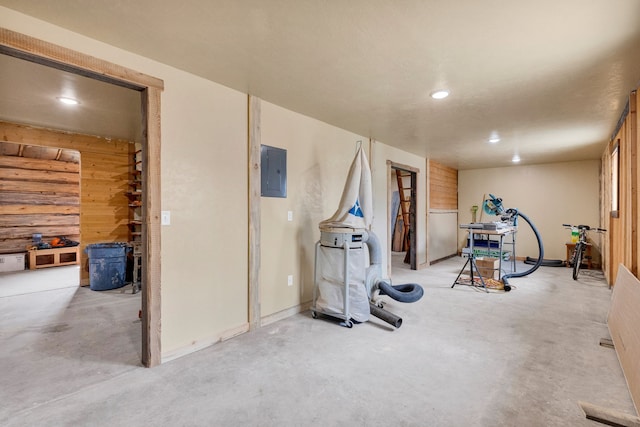 109 Como Vista Ln, Hamilton, MT 59840 - workout area featuring electric panel, recessed lighting, and wooden walls