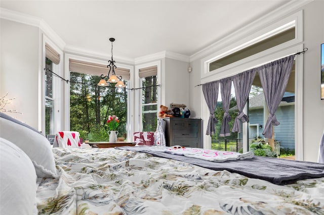 20245 Swan View Rd, Rollins, MT 59931 - bedroom with crown molding and a chandelier