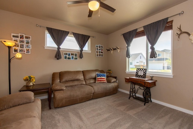 618 W Adams St, Three Forks, MT 59752 - carpeted living area featuring a ceiling fan and baseboards