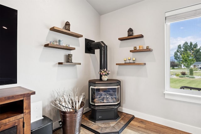 4460 Sunburst Ln, Stevensville, MT 59870 - detailed view of a wood stove and wood finished floors