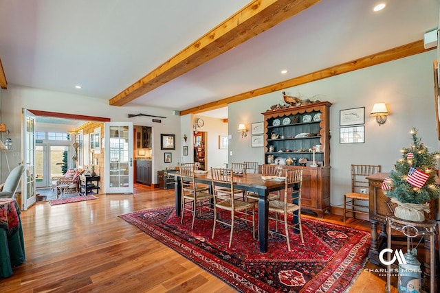5325 Elk Ridge Rd, Helena, MT 59601 - dining room featuring beam ceiling, wood finished floors, and recessed lighting