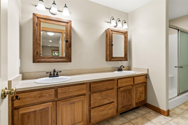 103 Crescent Lndg, Polson, MT 59860 - full bathroom with a stall shower, double vanity, and tile patterned flooring