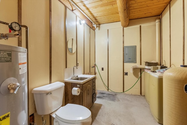 581 Timber Trl, Stevensville, MT 59870 - basement with water heater, wood ceiling, electric panel, and a water softener