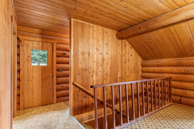 581 Timber Trl, Stevensville, MT 59870 - corridor featuring an upstairs landing, wooden ceiling, and a relaxing sauna