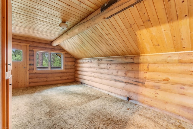 581 Timber Trl, Stevensville, MT 59870 - additional living space with rustic walls, carpet flooring, and wooden ceiling