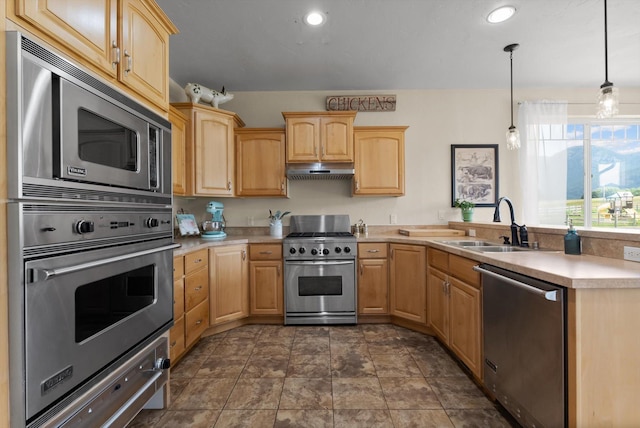 451 Creston Hatchery Rd, Kalispell, MT 59901 - kitchen with appliances with stainless steel finishes, light brown cabinets, light countertops, and recessed lighting