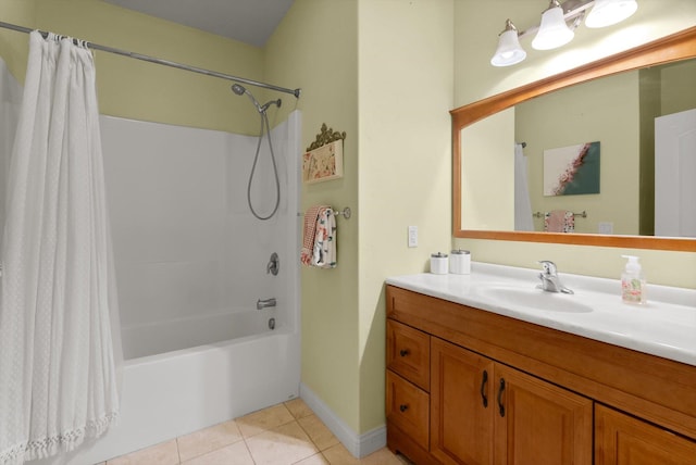 451 Creston Hatchery Rd, Kalispell, MT 59901 - bathroom with shower / bath combination with curtain, vanity, and tile patterned floors