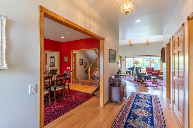 286 Arbour Dr W, Kalispell, MT 59901 - hallway featuring stairway, light wood-style flooring, and recessed lighting