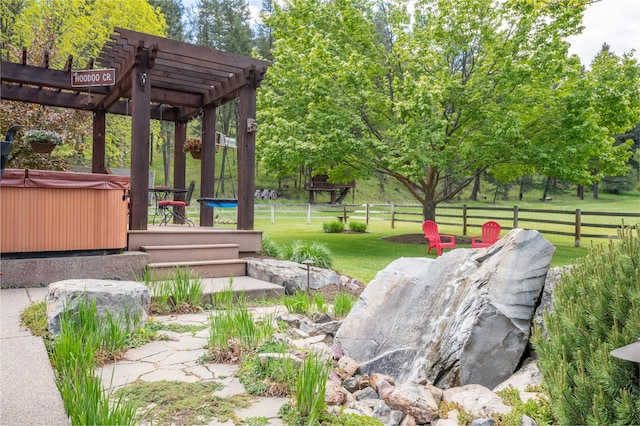 9995 Obrien Creek Rd, Missoula, MT 59804 - view of yard featuring a hot tub and a pergola