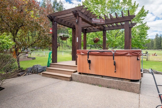 9995 Obrien Creek Rd, Missoula, MT 59804 - view of home's community featuring a hot tub, a pergola, a deck, and a patio area