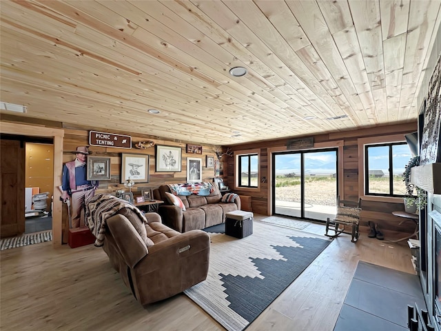 8 Montana Way, Ennis, MT 59729 - living area with light wood finished floors, wooden ceiling, plenty of natural light, and wooden walls