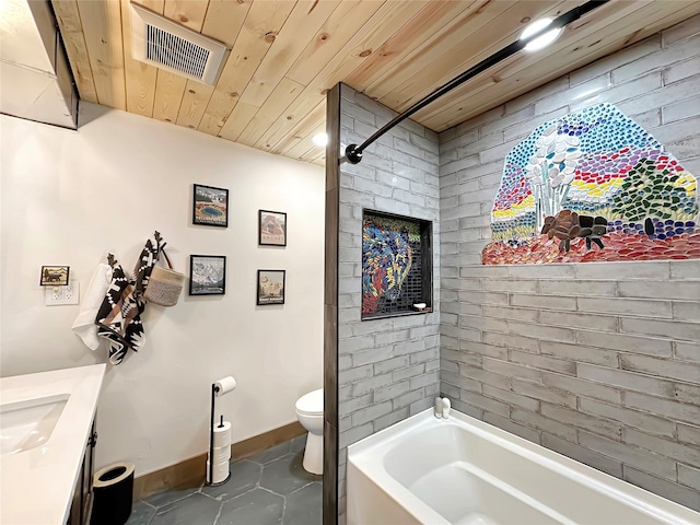 8 Montana Way, Ennis, MT 59729 - bathroom featuring vanity, tile patterned floors, wooden ceiling, and washtub / shower combination