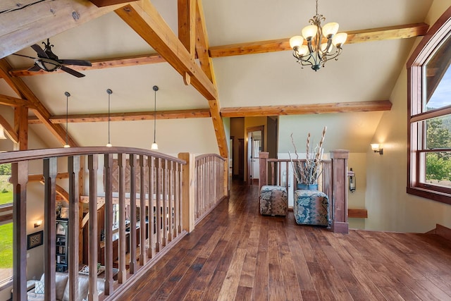3 Antelope Ct, Clancy, MT 59634 - corridor featuring a chandelier, wood-type flooring, and an upstairs landing