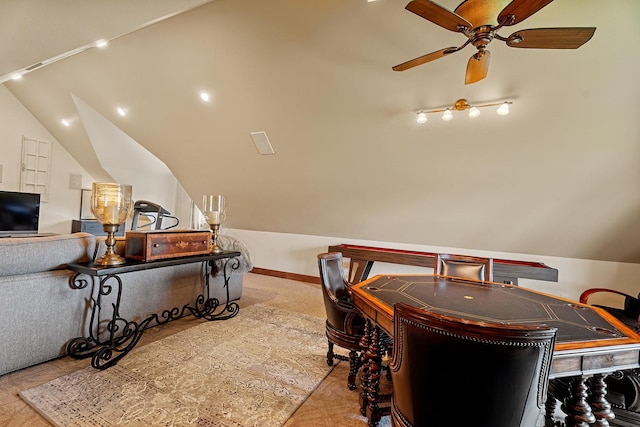 3 Antelope Ct, Clancy, MT 59634 - dining space with a ceiling fan and lofted ceiling