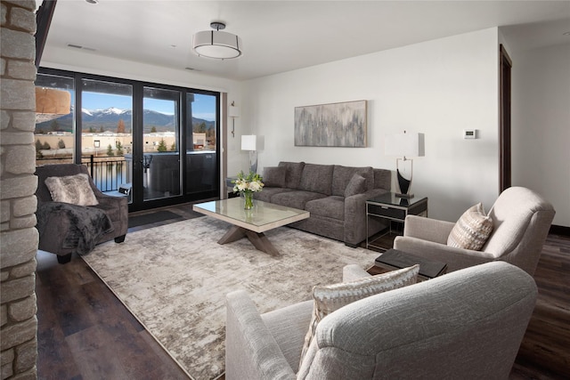 311E Akers Ln Unit E, Whitefish, MT 59937 - living room with wood finished floors and a mountain view
