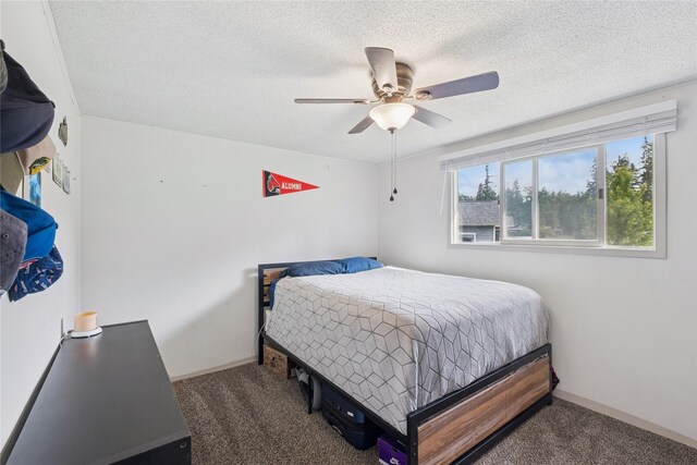 1970 Benchmark Ln, Whitefish, MT 59937 - bedroom with carpet flooring, a textured ceiling, and a ceiling fan