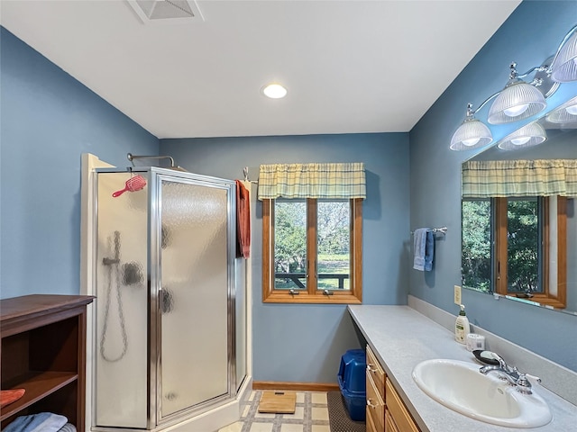 2 Hardy Cir, Ennis, MT 59729 - full bathroom with a shower stall, vanity, tile patterned floors, and recessed lighting