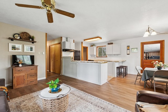 257 Fawn Trl, Whitefish, MT 59937 - living room with wood finished floors, a ceiling fan, and a chandelier