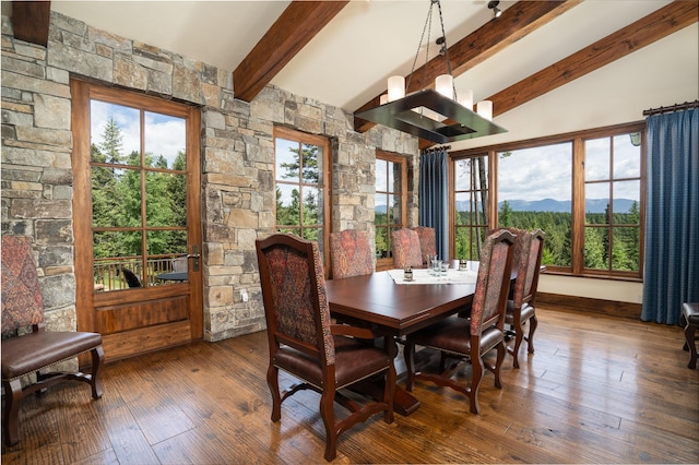 1263 Spencer Ridge Rd, Whitefish, MT 59937 - dining space featuring a mountain view, plenty of natural light, and wood-type flooring