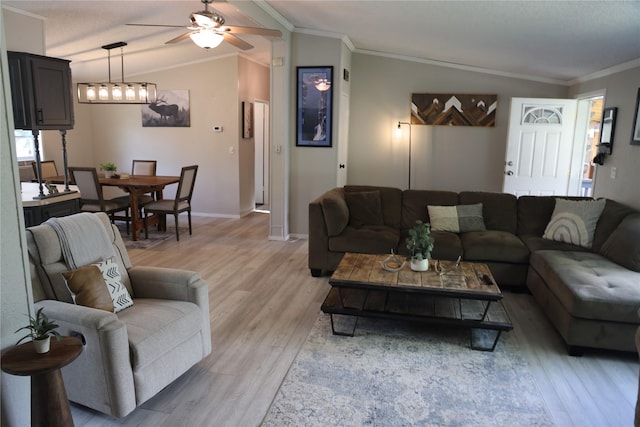 3000 Villard Ave Unit 149, Helena, MT 59601 - living area with light wood-style flooring, lofted ceiling, ornamental molding, and a ceiling fan