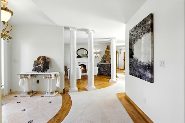 12 Pathfinder Trl, Bozeman, MT 59718 - corridor featuring ornate columns and wood finished floors