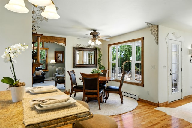 12 Pathfinder Trl, Bozeman, MT 59718 - dining space featuring a baseboard heating unit, light wood-type flooring, and a ceiling fan