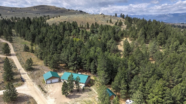 3979 Evenson Ln, Stevensville, MT 59870 - aerial overview of property's location featuring a mountain backdrop and a heavily wooded area