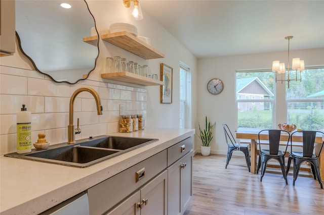 405 Kendal Loop, Kalispell, MT 59901 - kitchen featuring plenty of natural light, tasteful backsplash, a chandelier, light countertops, and recessed lighting