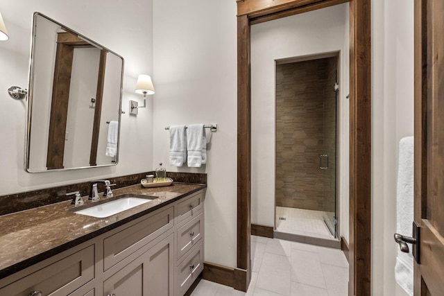 176 Whitefish Hills Loop, Whitefish, MT 59937 - full bathroom with vanity, a stall shower, and tile patterned flooring
