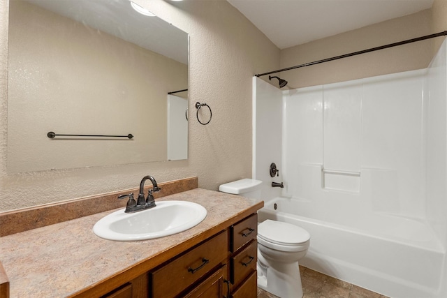 4012 Lancaster Rd, Missoula, MT 59808 - bathroom with vanity, a textured wall, and shower / tub combination