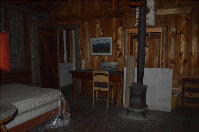 489 Grist Rd, West Glacier, MT 59936 - misc room featuring wooden walls, vaulted ceiling, wood ceiling, and wood finished floors