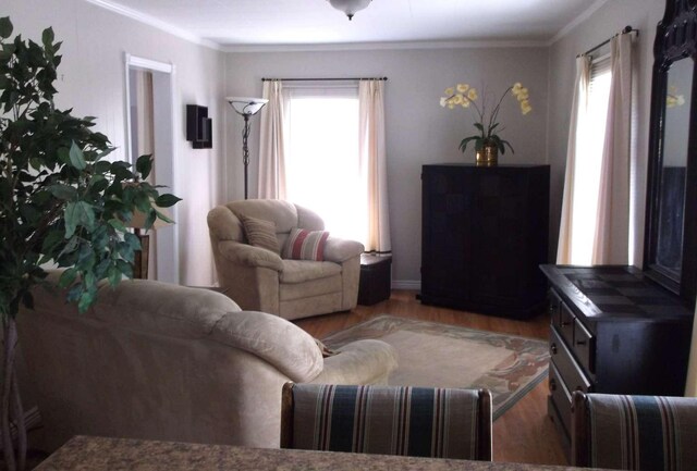 905 3rd Ave E, Kalispell, MT 59901 - living room featuring ornamental molding and wood finished floors