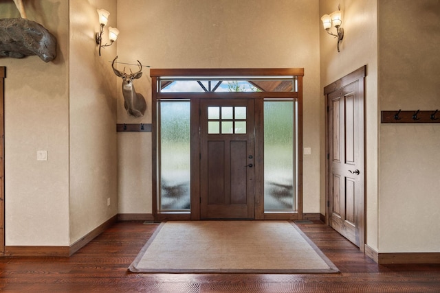 71 Cw Mitchell Ct, Marion, MT 59925 - foyer with dark wood-style flooring and a high ceiling