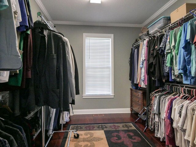 spacious closet featuring wood finished floors and visible vents