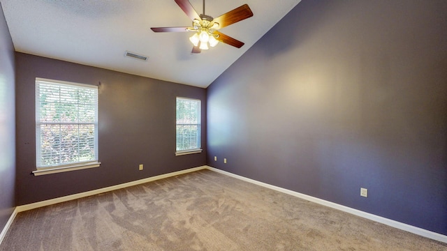 519 Cedar Glen Cir, Chattanooga, TN 37412 - spare room with carpet, a ceiling fan, baseboards, and high vaulted ceiling