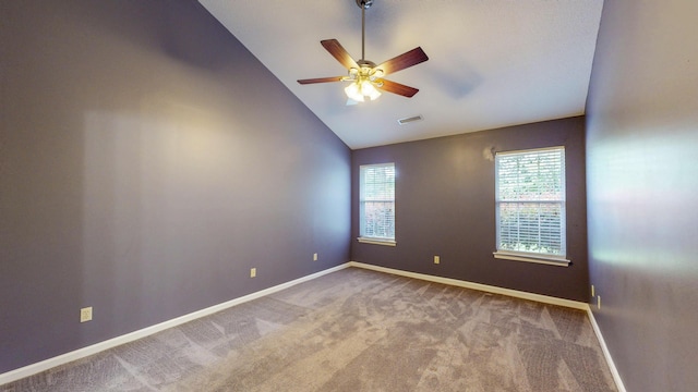 519 Cedar Glen Cir, Chattanooga, TN 37412 - unfurnished room with baseboards, carpet flooring, ceiling fan, and high vaulted ceiling