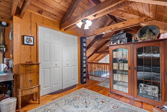 144 Low Brook Ct NE, Cleveland, TN 37312 - bedroom featuring wood ceiling, wooden walls, hardwood / wood-style floors, and a closet